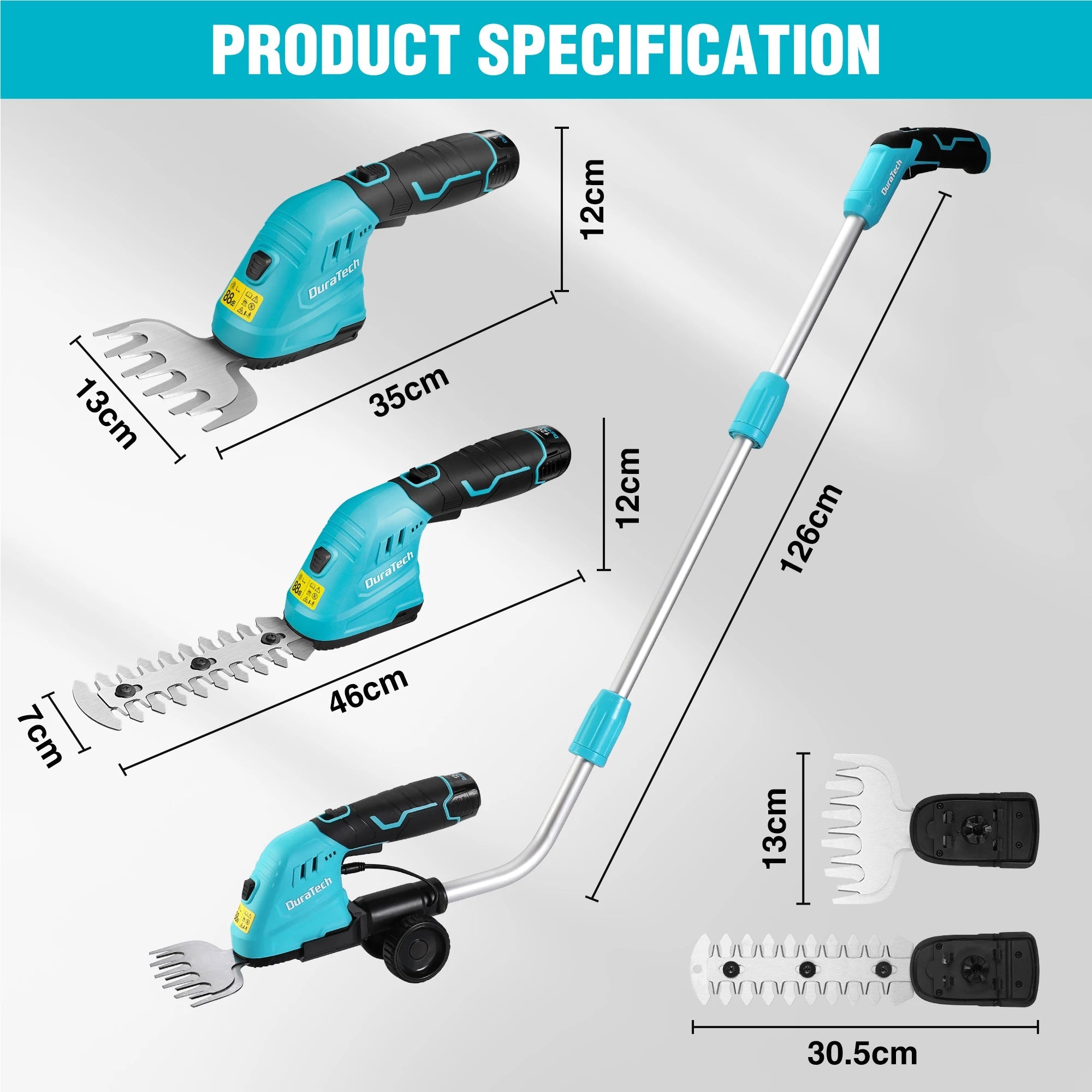12V 2-in-1 Cordless Grass Shear &Shrubbery Trimmer with Wheeled Extension Pole Garden Tool