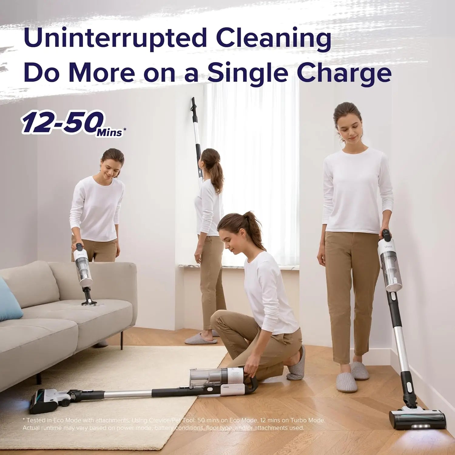 Cordless Vacuum Cleaner, Stick Vac with Tangle-Resistant Design, Up to 50 Minutes, Powerful Suction, Rechargeable, Lightw