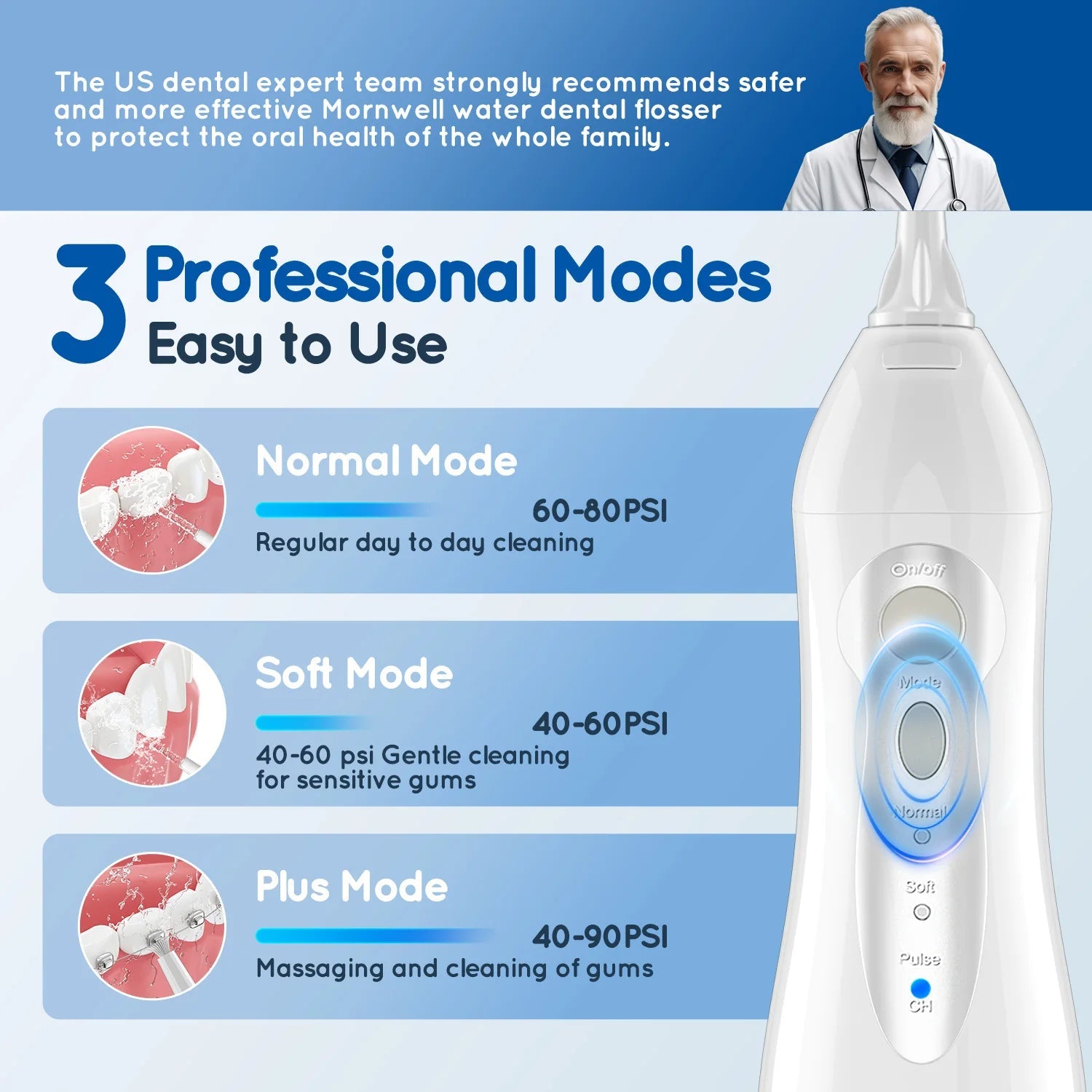 Oral Irrigator D52 Portable Dental Water Flosser USB Rechargeable Water Jet Floss Tooth Pick 4 Jet Tip 300ml 3 Modes Teeth Clean