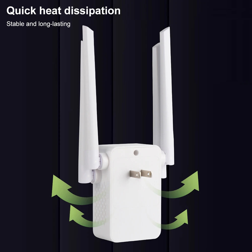 1200Mbps Signal Booster 5G Wireless WiFi Repeater 4 High-Gain Antennas Wi-Fi Amplifier Dual Band 5GHz 2.4GHz Wifi Range Extender
