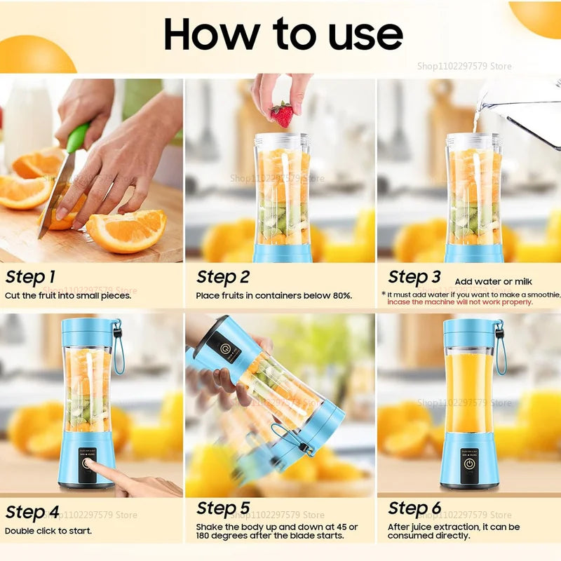 Cordless Portable Personal Size Blender - Mini Blender Make Smoothies and Shakes, 380Ml BPA Free Travel Cup for Office/Home/Gym