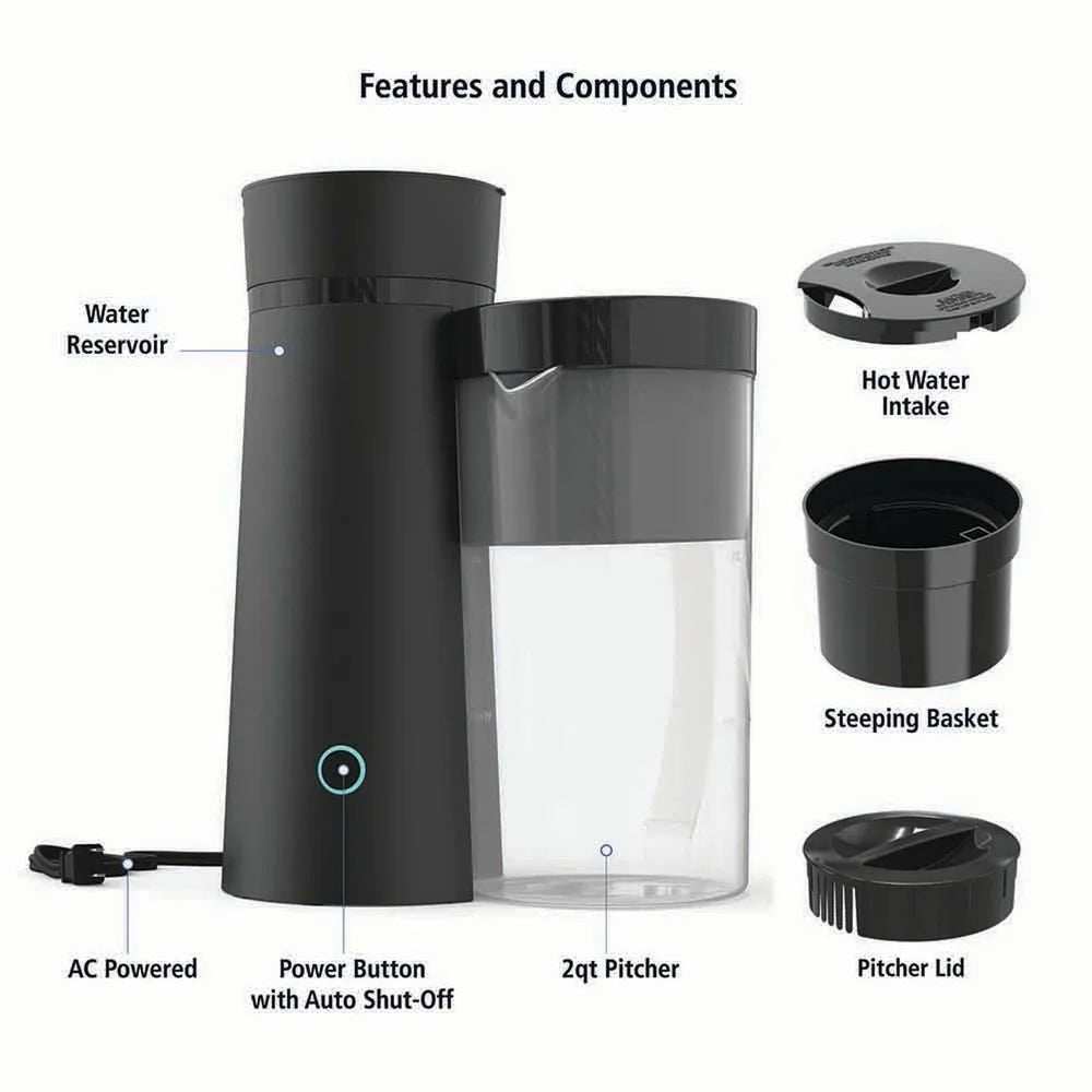 2 Quart Iced Tea Coffee Maker 8 Cup Brew System Automatic One Button Operation Large Capacity Pitcher with Steeping Basket
