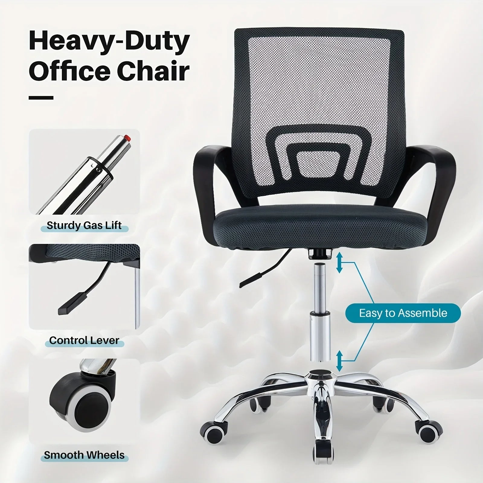 Ergonomic Mid-Back Office Chair with Adjustable Height Breathable Mesh Executive Desk Chair with Lumbar Support