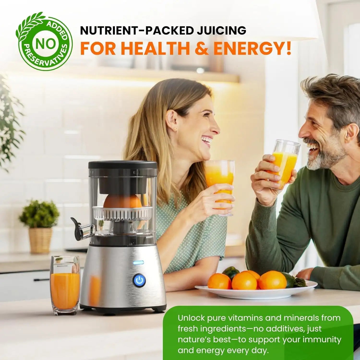 Electric Citrus Juicer Stainless Steel | Hands-Free One-Touch Orange Juice Squeezer for Oranges, Lemons, and Limes | Quiet Opera