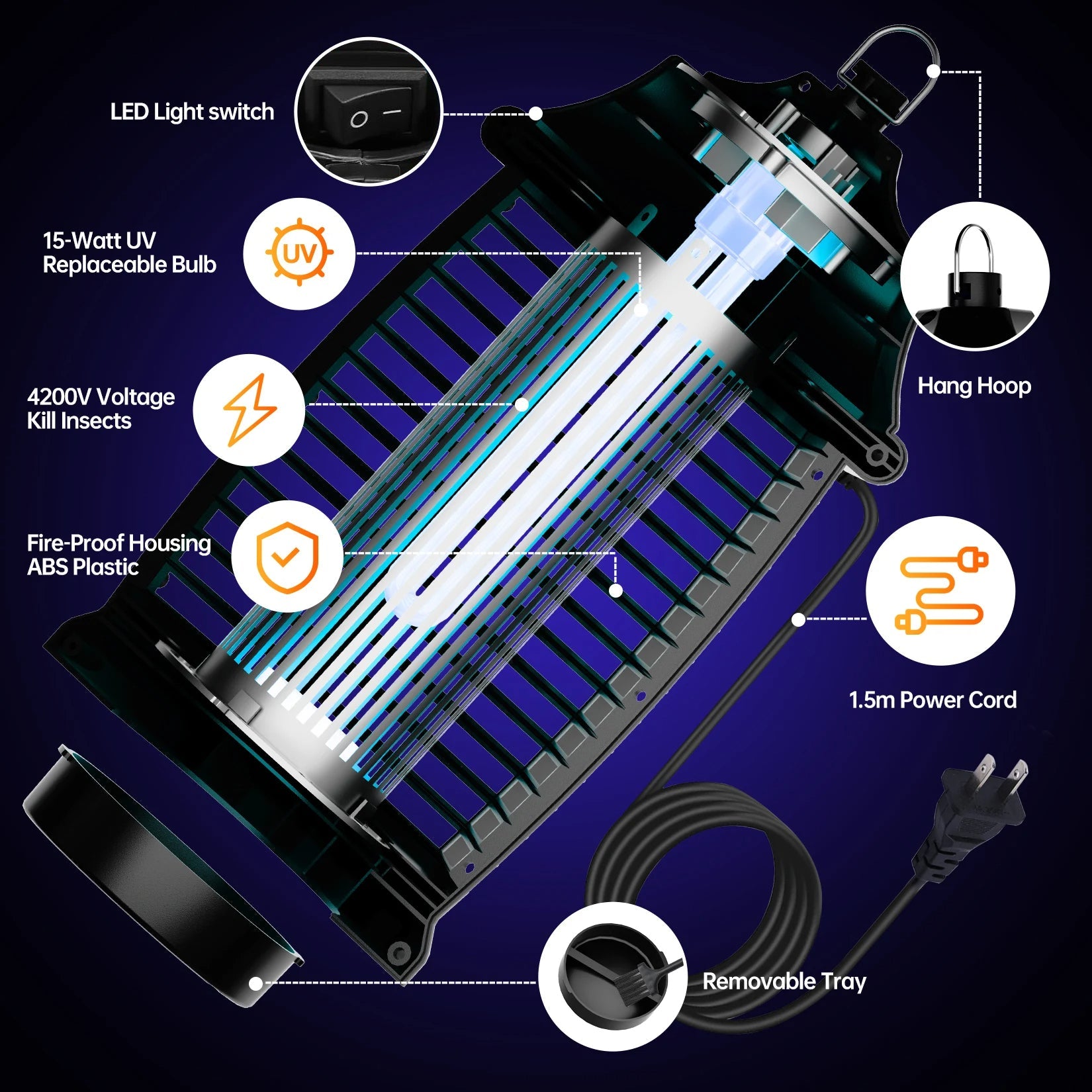 Electric Bug Zapper,Indoor Insect Killer with Switch Waterproof MosqMosquito Repellent Outdoor, Fly Traps for Backyard Patio