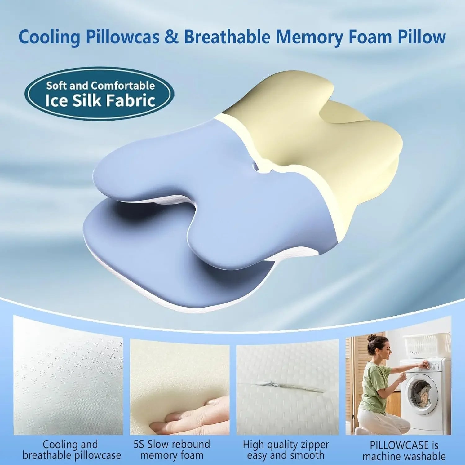 Ergonomic Cervical Pillow Memory Foam Pillow Neck Pain Relief Comes With Ice Silk Pillowcase Adjustable For Back Side Sleepers