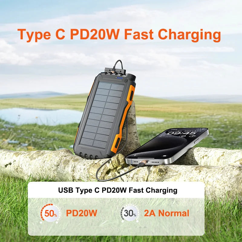 42800mAh Solar Power Bank Waterproof Portable Charger 22.5W Fast Charging Powerbank for iPhone Samsung Xiaomi Poverbank