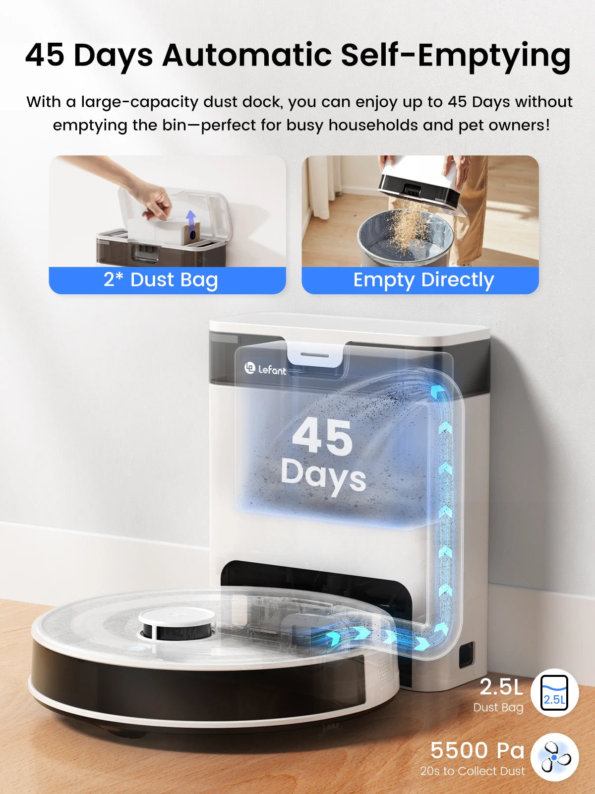 Robot Vacuum with Mop,Self-Emptying, 6000Pa , DTOF Laser Navigation, PSD Obstacle Avoidance, Wi-fi/Alexa Control
