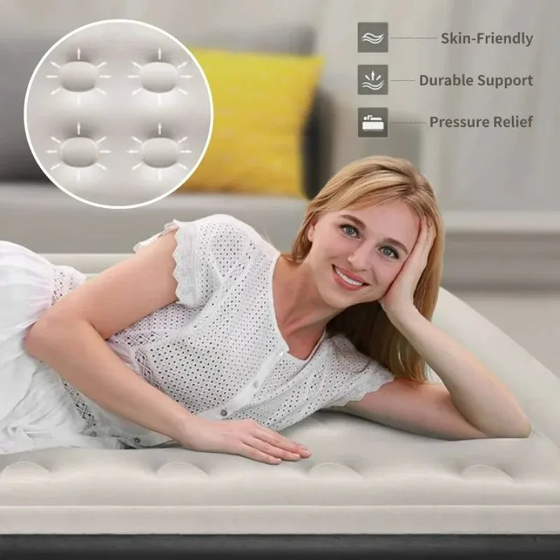 Ophanie Queen Air Mattress, 18-Inch Elevated Inflatable Bed with Built-in Pump, Puncture-Resistant, Quick Inflation/Deflation