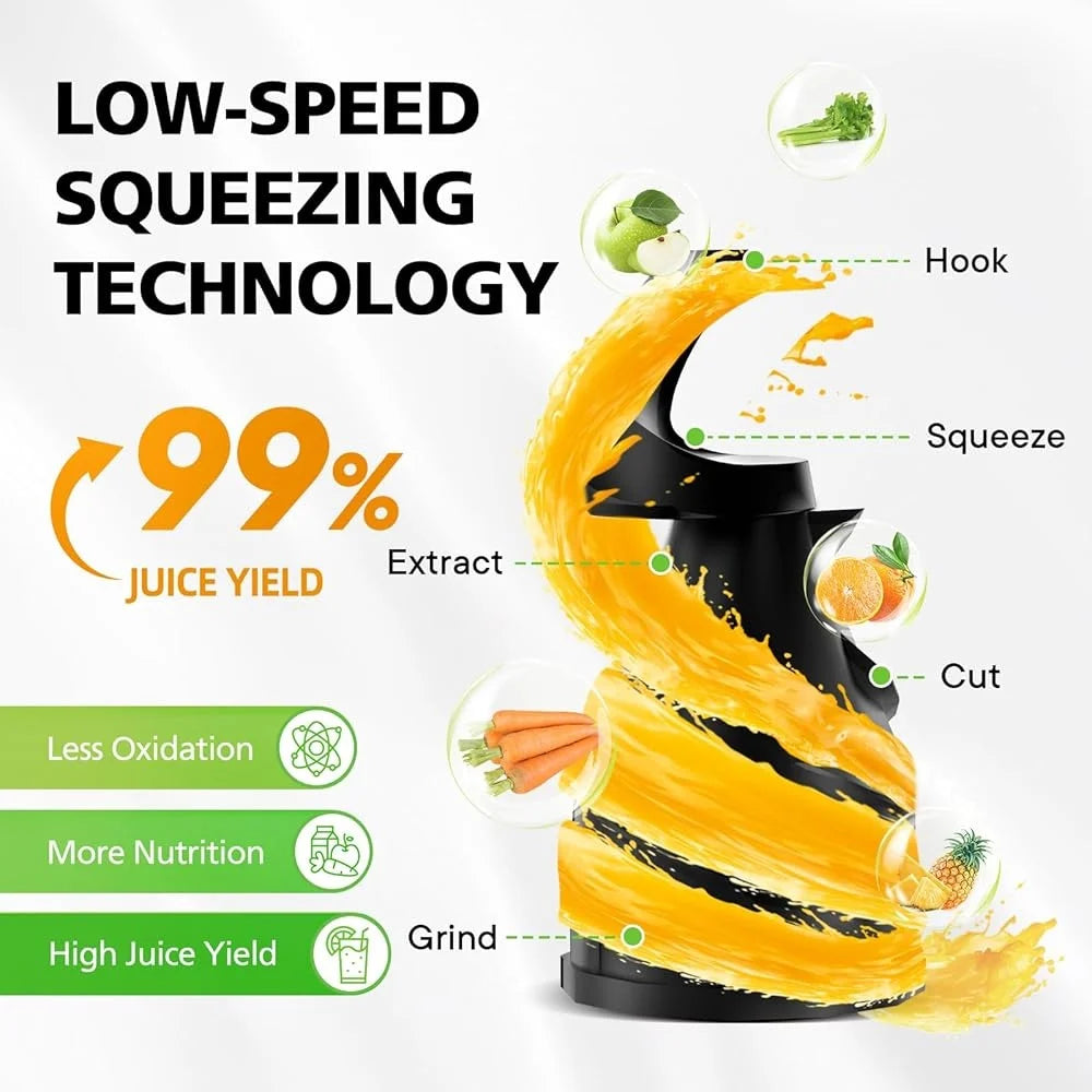 Masticating Cold Press Juicer Machines 5.3 Inch Wide Feed Chute Juice Extractor High Output Easy Clean Whole Fruit Juicing