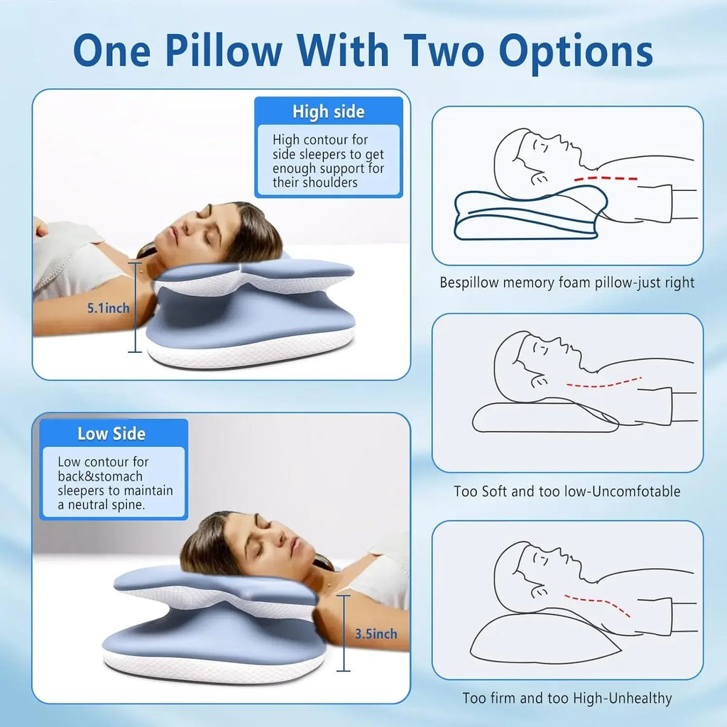 Ergonomic Cervical Pillow Memory Foam Pillow Neck Pain Relief Comes With Ice Silk Pillowcase Adjustable For Back Side Sleepers
