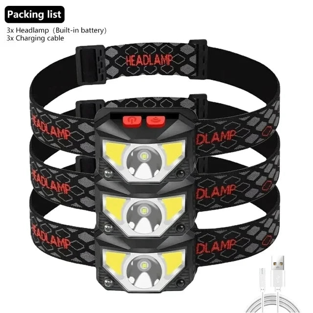 8 Modes Motion Sensor XPE+COB LED Headlamp Flashlight USB Rechargeable Waterproof Camping Head Lamp Running Fishing Headlight