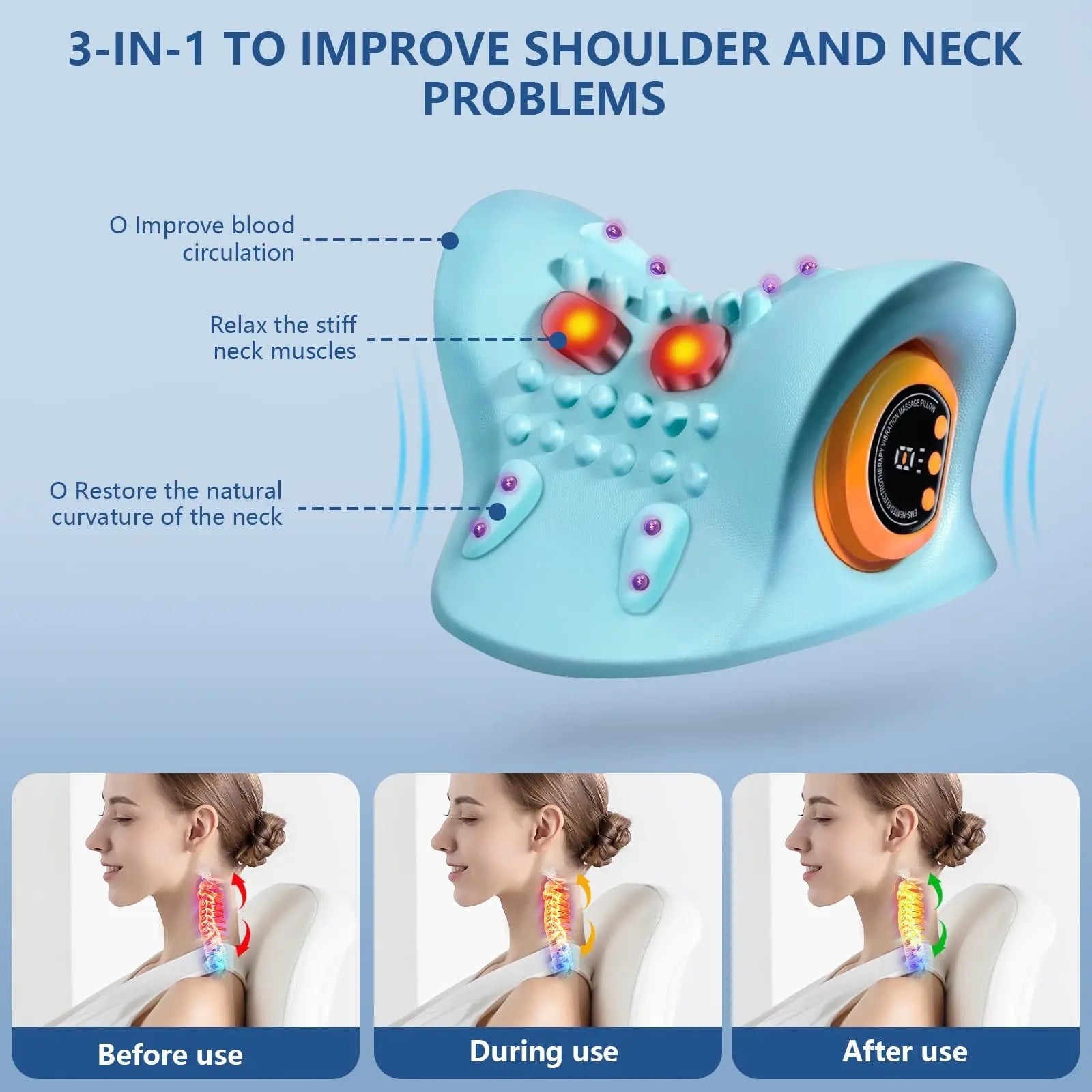 2025 Multifunction Neck Massager Pillow with Heat for Shoulder Pain Relief 3-in-1 Electric Neck Traction Relaxer Massage Pillow