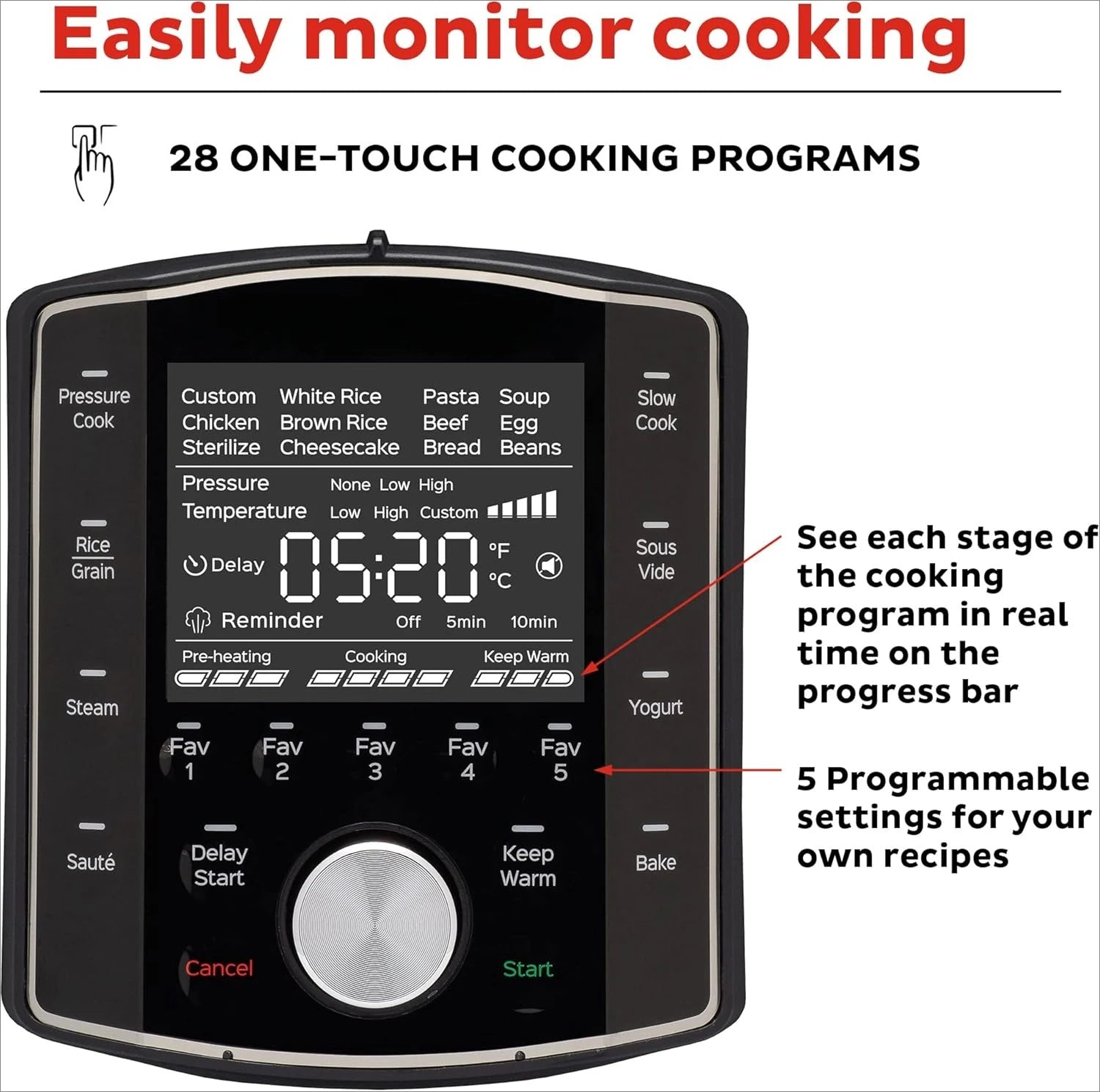 (8 QT) 10-in-1 Pressure Cooker, Slow Cooker, Rice/Grain Cooker, Steamer, Sauté, Sous Vide, Yogurt Maker, Sterilizer, and Warmer