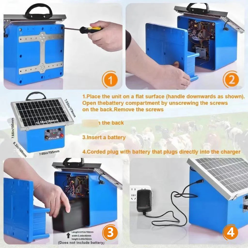20 Miles Solar Electric Fence Charger, 0.5J Energizer Controller for Livestock No Batte