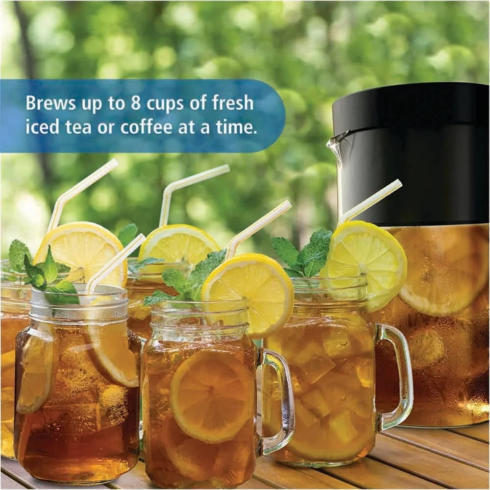 2 Quart Iced Tea Coffee Maker 8 Cup Brew System Automatic One Button Operation Large Capacity Pitcher with Steeping Basket