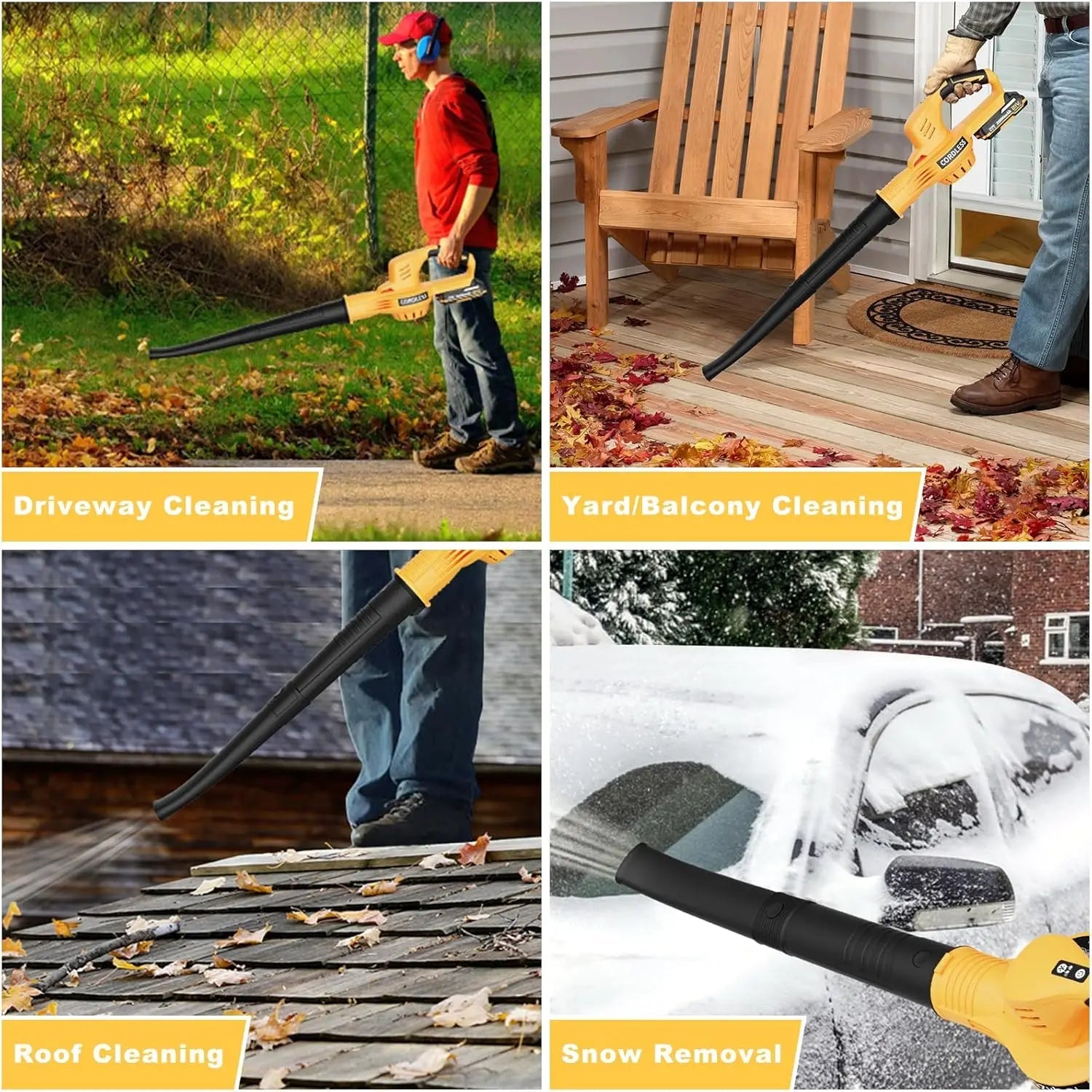 Leaf Blower Cordless with 2 Batteries and Charger, 21V Electric Leaf Blower with 2 Speed Modes, 2.0Ah Lightweight Battery Powere
