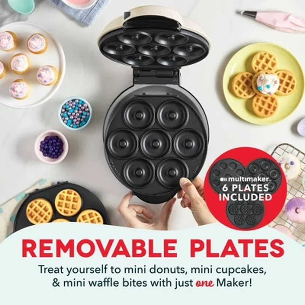 MultiMaker Treat Maker System Nonstick 7 Cavity Waffle Donut Cupcake Plates 800W Easy Cleanup Recipe Guide Family Fun