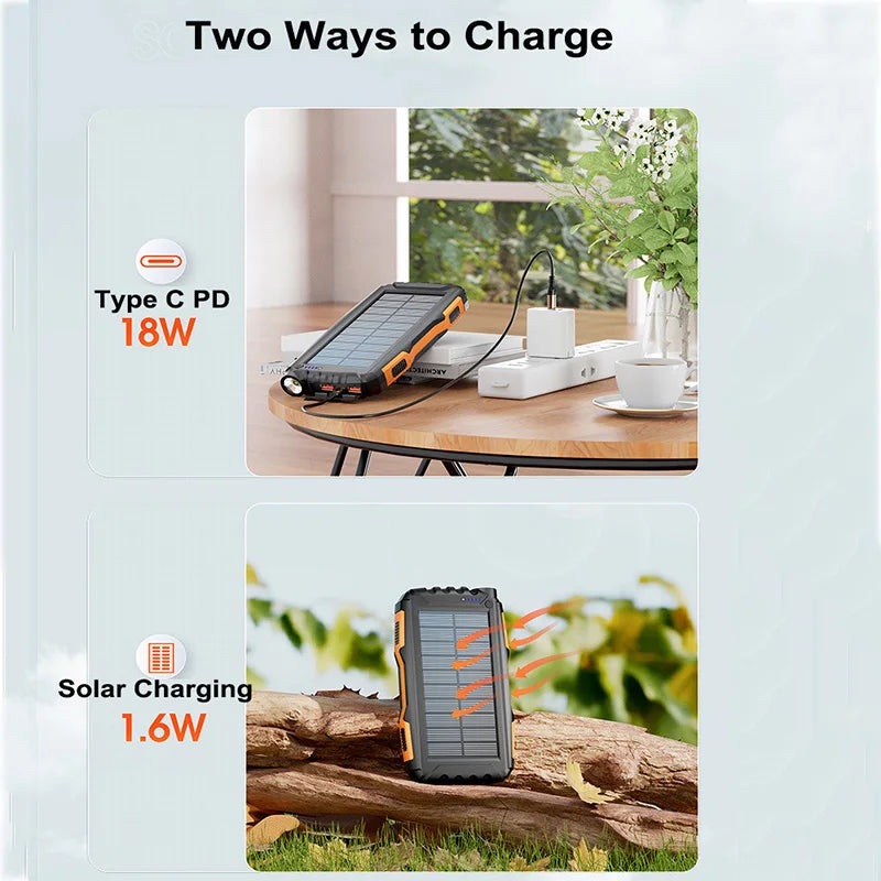 42800mAh Solar Power Bank Waterproof Portable Charger 22.5W Fast Charging Powerbank for iPhone Samsung Xiaomi Poverbank
