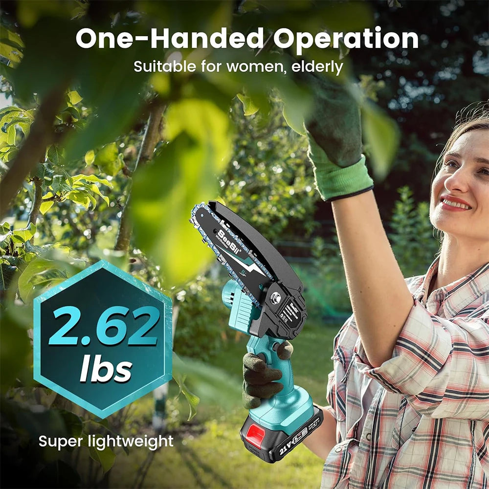 Mini Chainsaw Cordless 6-inch Handheld Electric Power Chain Saw for Garden Tools Tree Trimming Wood Cutting Best Gifts