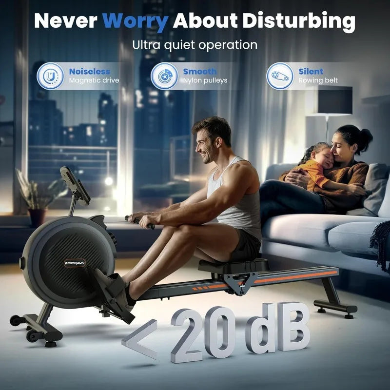 Rowing Machines for Home, Compact Rower Machine with 350LBS Loading Capacity, Magetic Rower with APP, Row Machine