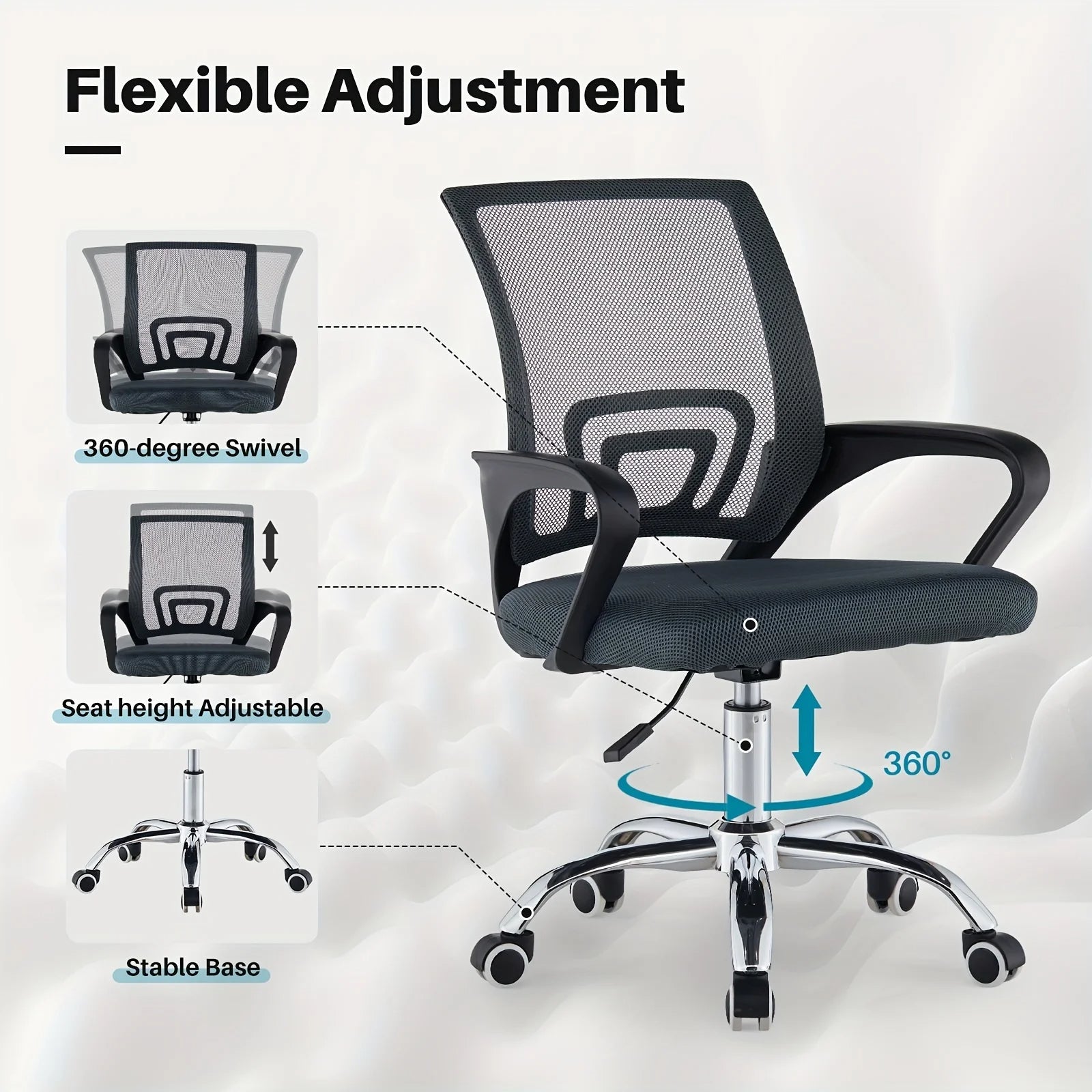 Ergonomic Mid-Back Office Chair with Adjustable Height Breathable Mesh Executive Desk Chair with Lumbar Support