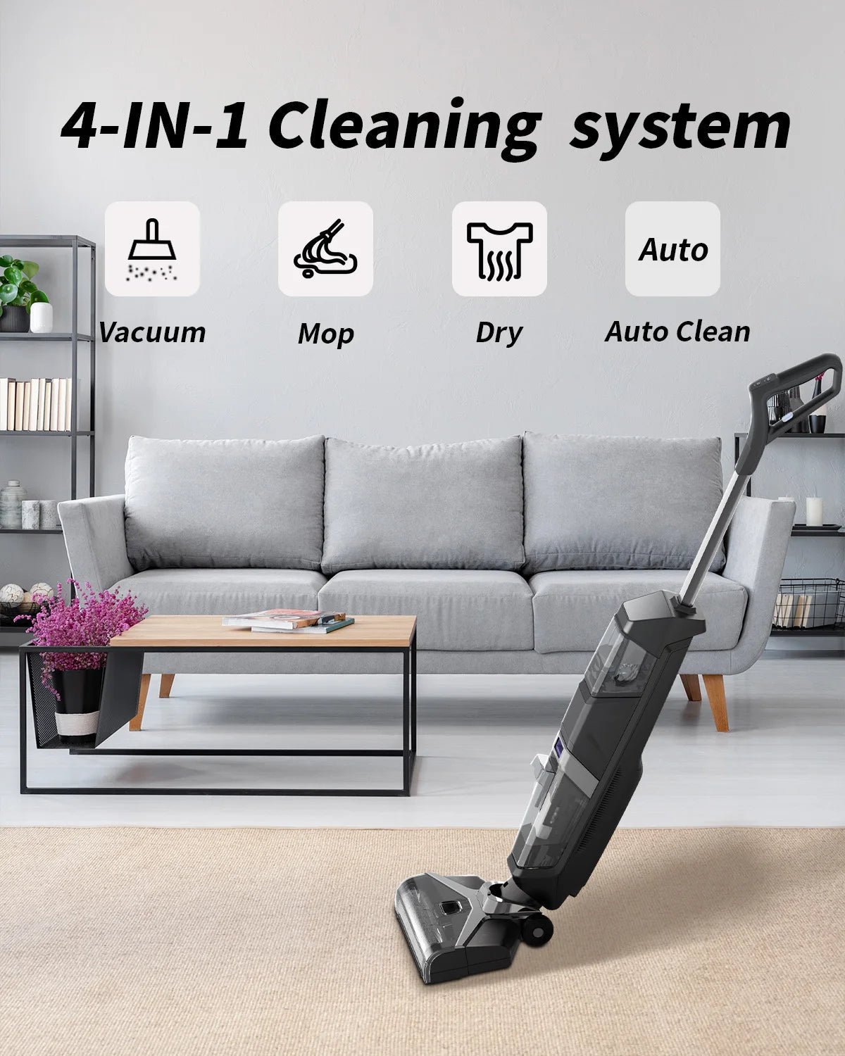 12500Pa Cordless Wet & Dry Vacuum Cleaner with Drying, Multi-Surface Smart Cordless Mop Floor Cleaner Self-Cleaning