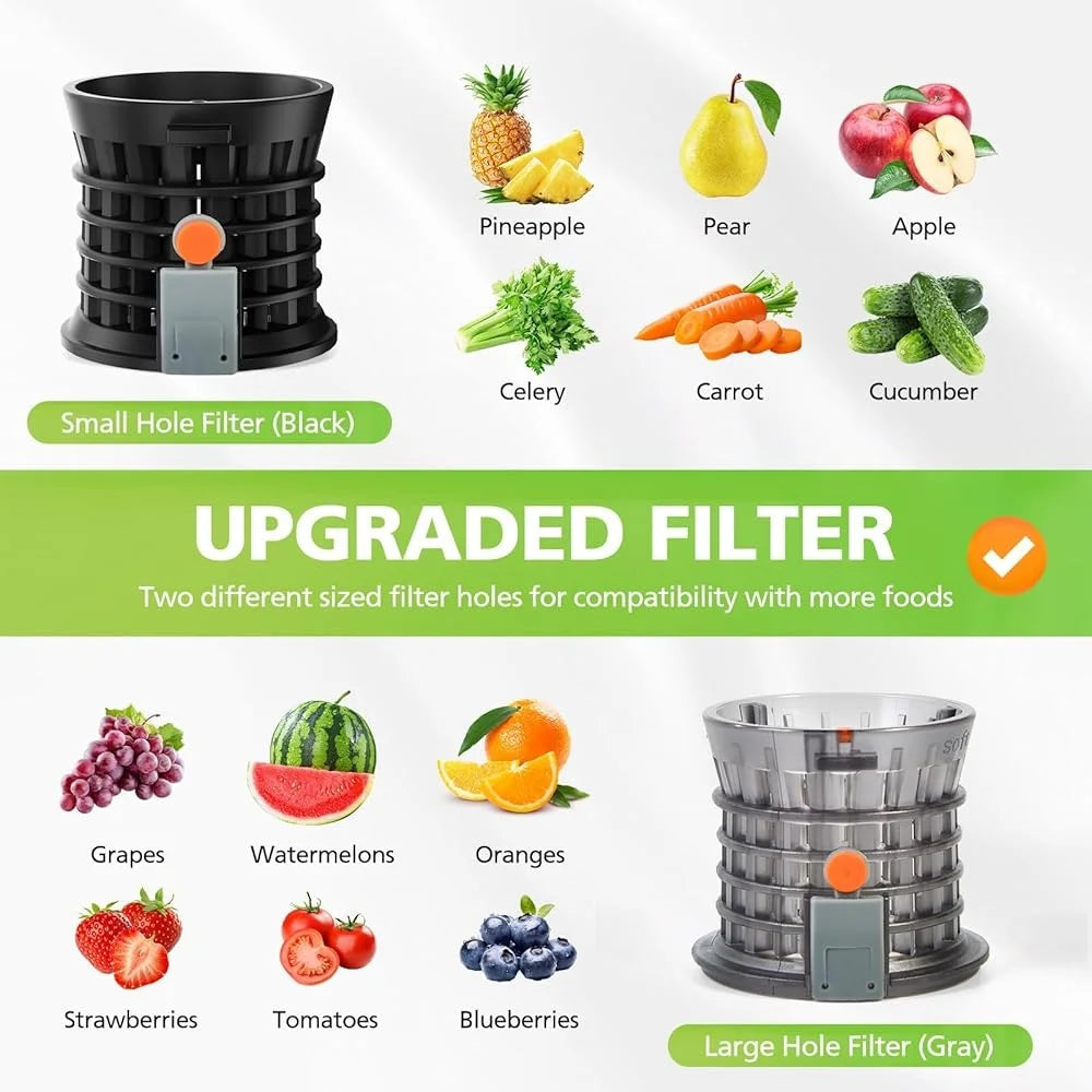Masticating Cold Press Juicer Machines 5.3 Inch Wide Feed Chute Juice Extractor High Output Easy Clean Whole Fruit Juicing