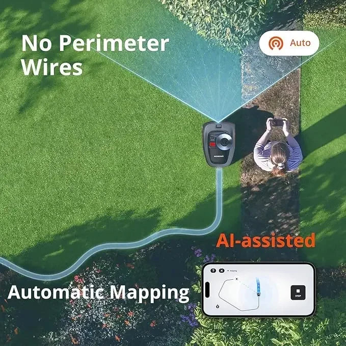 Robot Lawn Mower Perimeter Wire Free 1/4 Acre RTK+Vision Robotic Lawnmower, AI-Assisted Mapping,