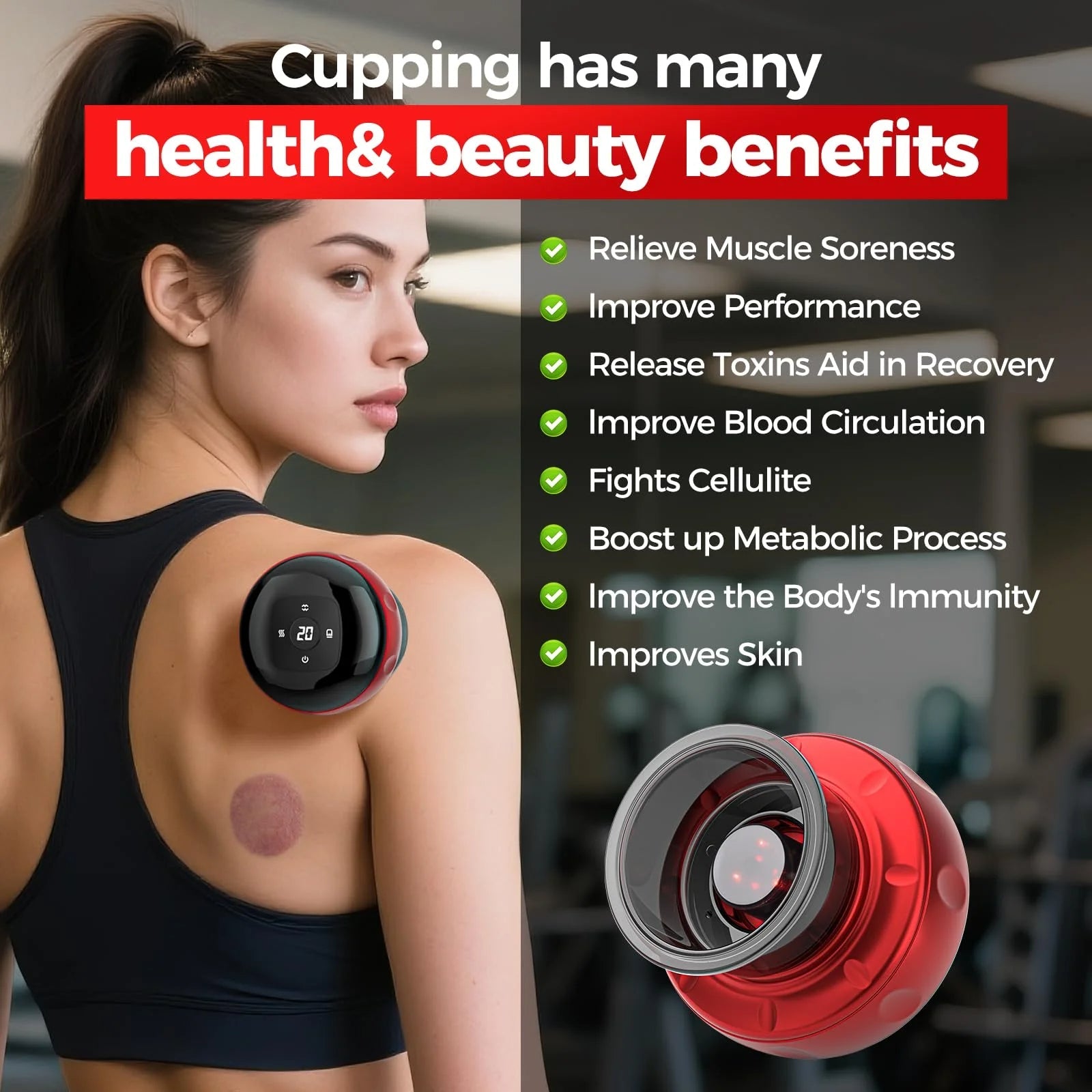 Recharge Electric Vacuum Cupping Therapy Set Skin Scraping Massage Guasha Wireless Slimming Body Fat Burner 6/12 Level Cupping