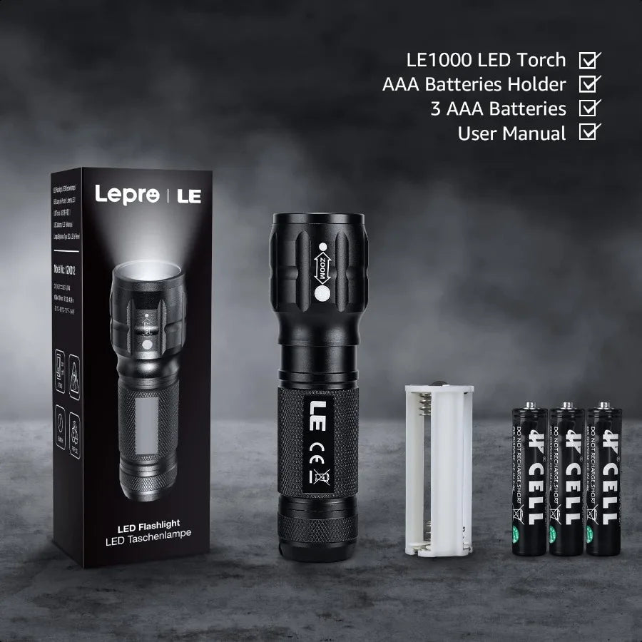 LED Flashlights High Lumens Small Flashlight Waterproof Adjustable Focus Flash Light for Outdoor Emergency AAA Batteries Includ