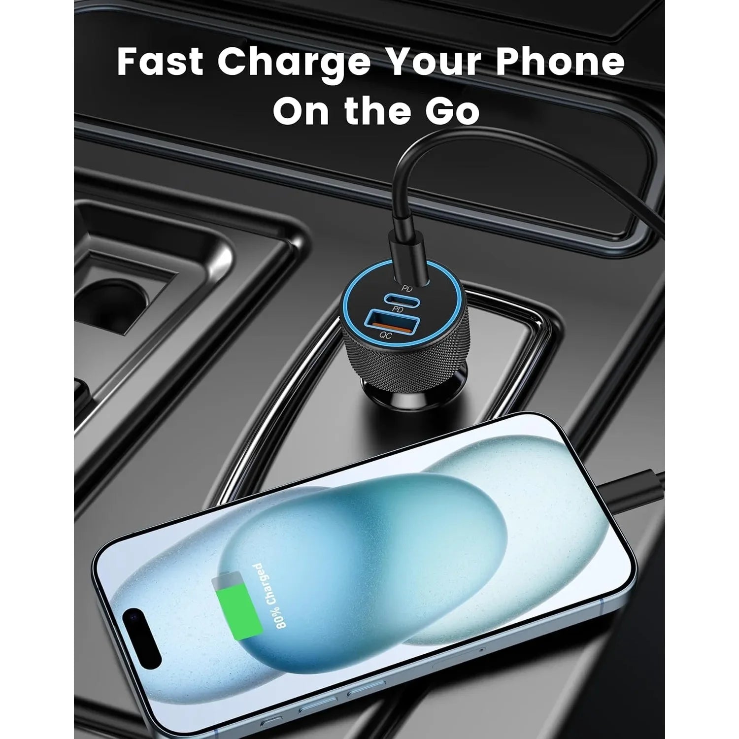 USB C Car Charger, 3-Port 67W Dual USB-C & USB-A Car Power Adapter PD/QC Fast Charging Cigarette Lighter