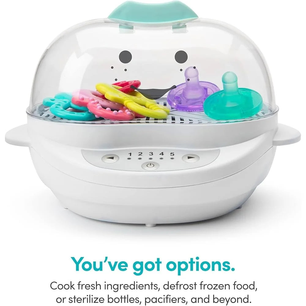 Turbo Food Steamer Baby Food Sterilizer Defroster with Timer 5 Steam Settings Dishwasher Safe Easy Cleanup