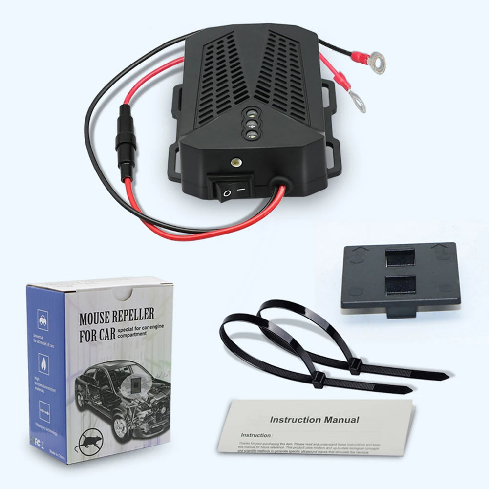 Car Ultrasound Mouse Repeller Car Non-Toxic Car Rat Repeller 12V Powered Intelligent Start-Stop Get Rid of Mice in Car Engine