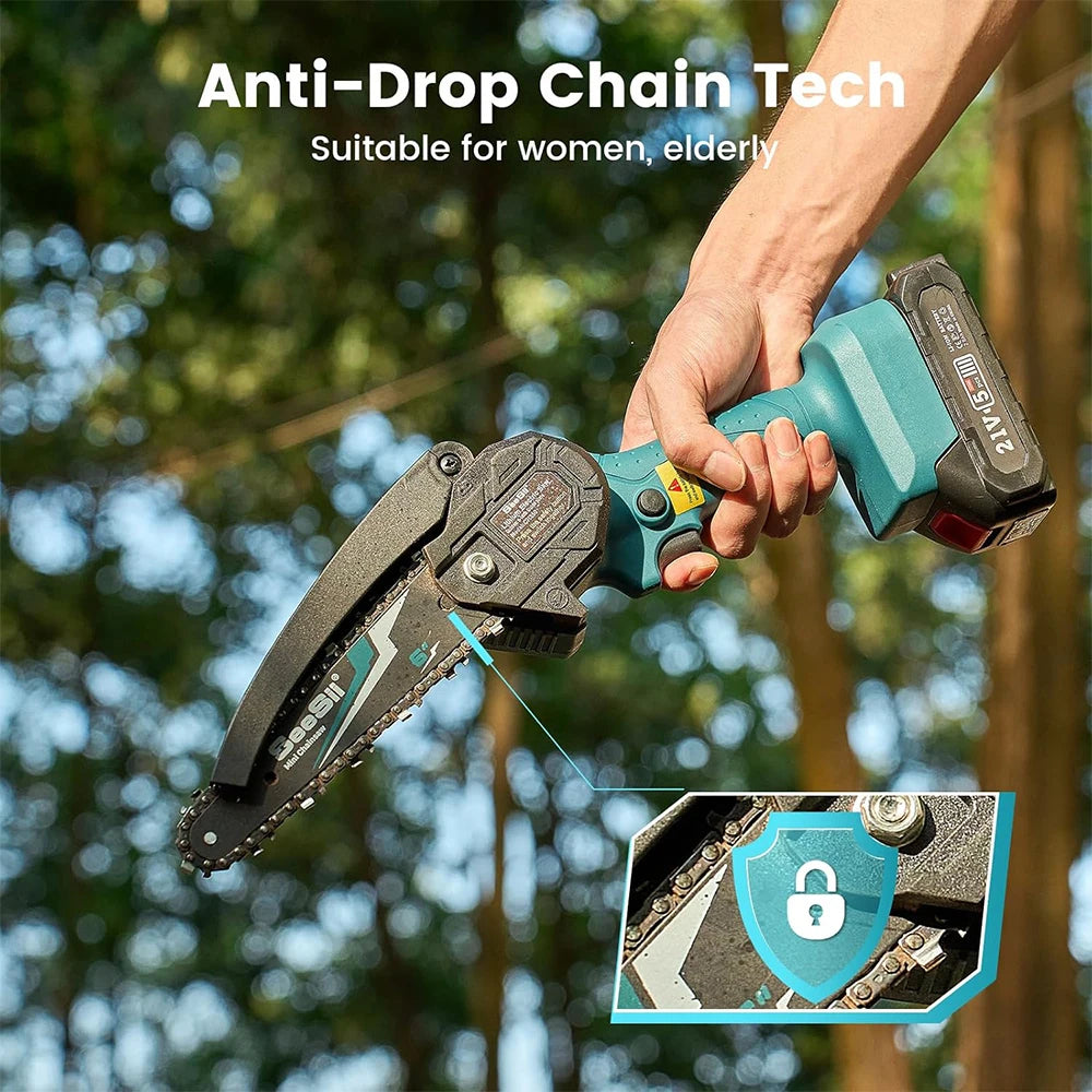 Mini Chainsaw Cordless 6-inch Handheld Electric Power Chain Saw for Garden Tools Tree Trimming Wood Cutting Best Gifts