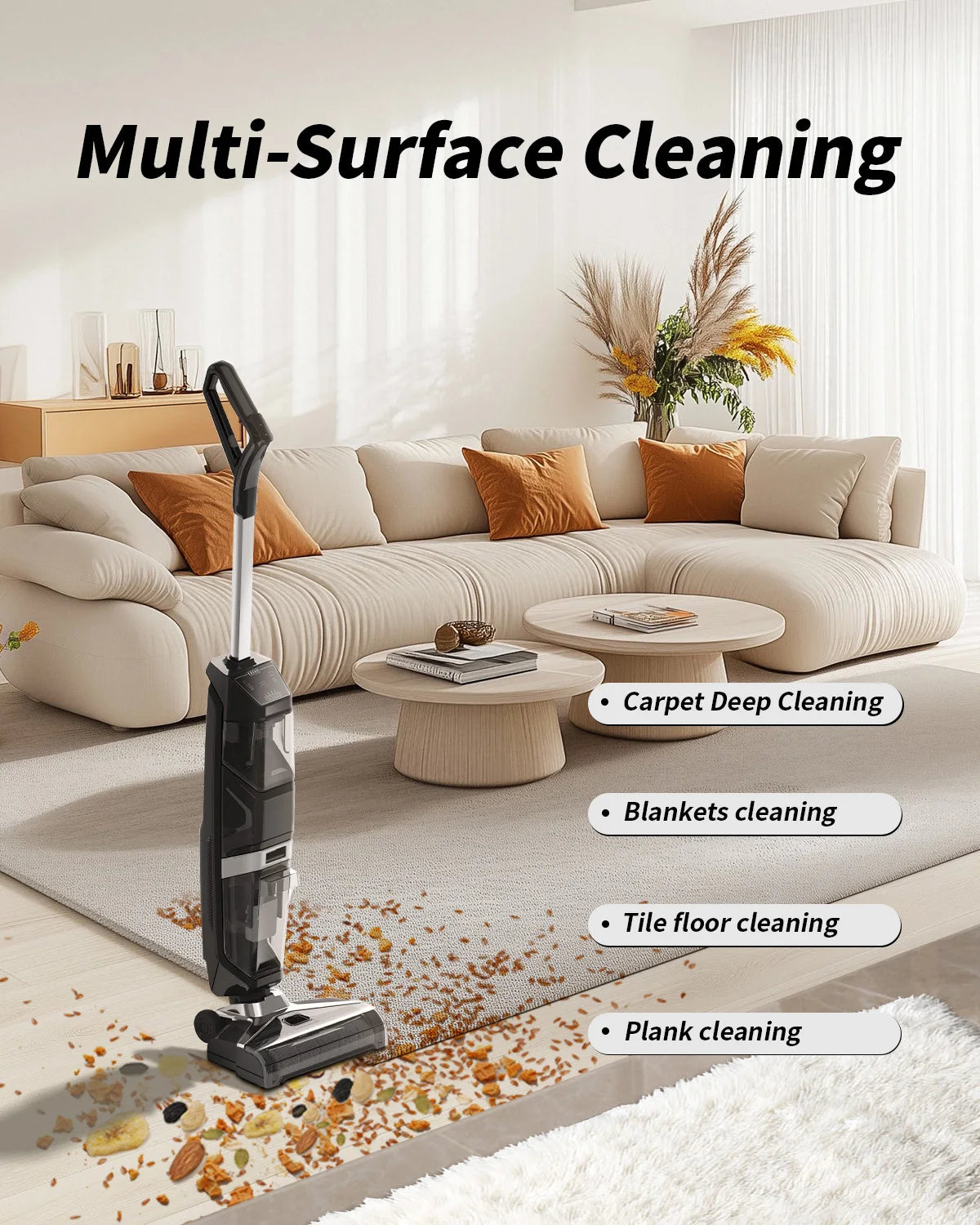 12500Pa Cordless Wet & Dry Vacuum Cleaner with Drying, Multi-Surface Smart Cordless Mop Floor Cleaner Self-Cleaning