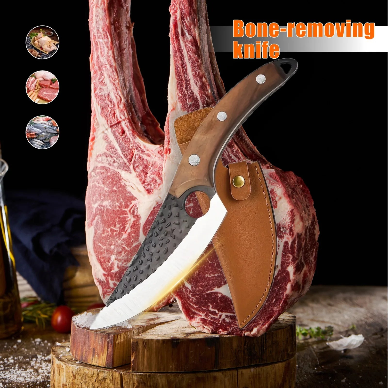 Sharp and wear-resistant boning knife, ultra-sharp stainless steel fixed blade, outdoor, gift, kitchen standing