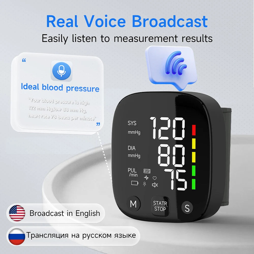 Rechargeable Digital Wrist Blood Pressure Monitor Sphygmomanometer Tonometer Tensiometer Heart Rate Meter BP Monitor