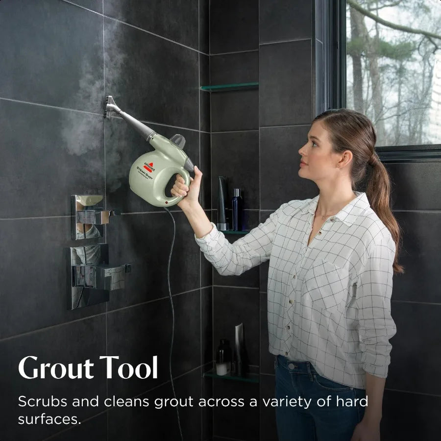 Steam Shot OmniReach handheld portable steam cleaner for tile grout windows bathrooms kitchens fabric steaming tool includes 10