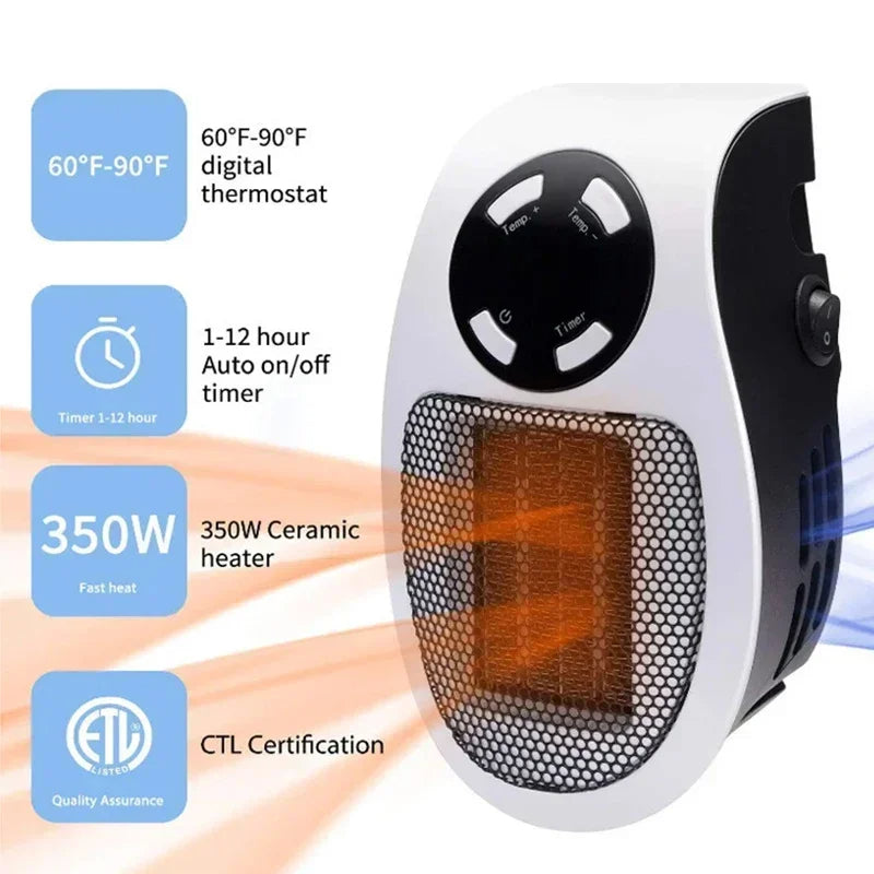 Portable Electric Heater Mini Radiator Plug in Wall Home Appliance with Remote Control Fast Heating Hand Warmer for Room Desktop