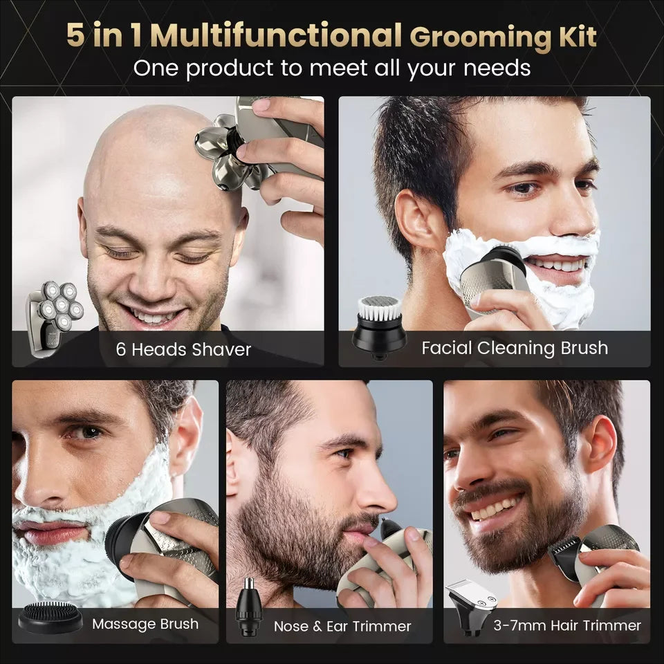 Electric Shaver Hair Clipper 5IN1 Beard Trimmer Bald Head Shaver Wet & Dry Men's Electric Hair Trimmer