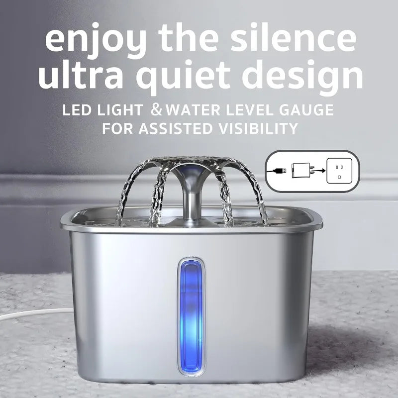 Innovation Award Winner Stainless Steel Cat Water Fountain, 95oz/2.8L Automatic Pet Fountain Dog Water Dispenser