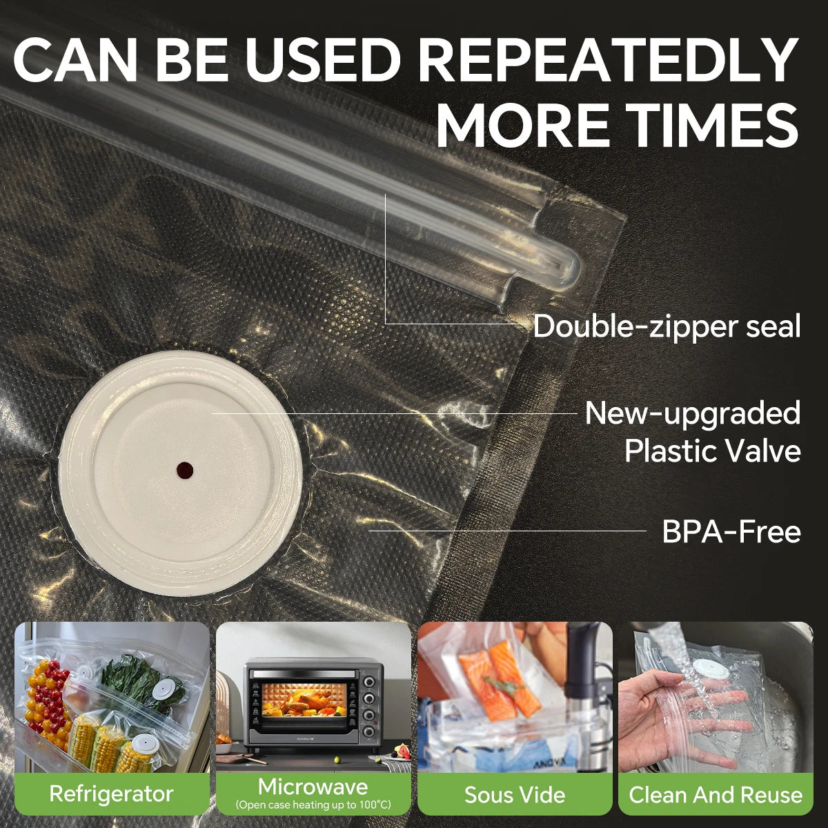 Handheld Vacuum Sealer with 30 Reusable Food Bags,2 Sealing Clips,Food Storage Bags Sous Vide Bags,Usb Rechargeable Bpa Free
