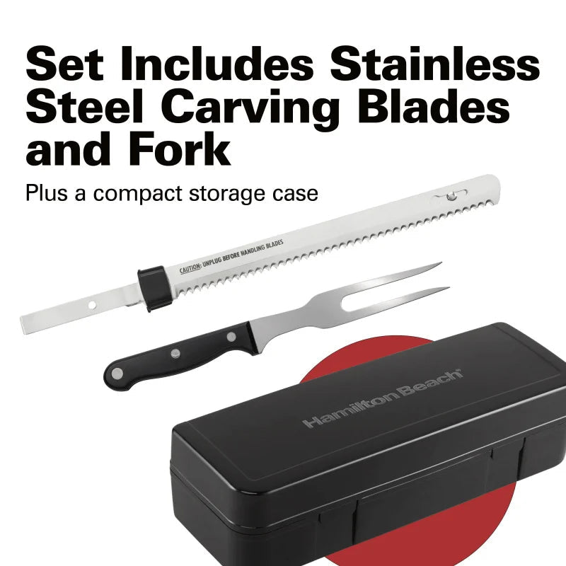 Electric Knife Set with Cool-Touch Ergonomic Handle, Stainless Steel Blades, Fork and Storage Case, 74277-W