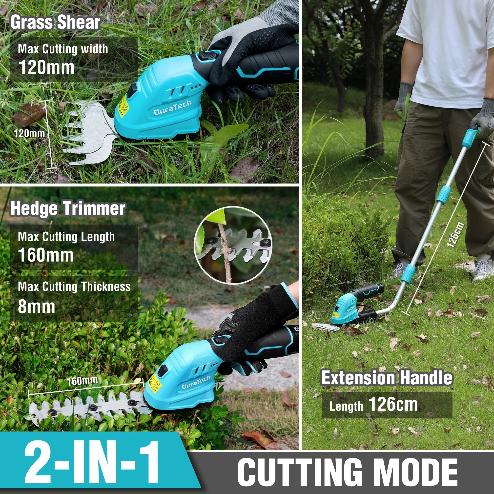 12V 2-in-1 Cordless Grass Shear &Shrubbery Trimmer with Wheeled Extension Pole Garden Tool