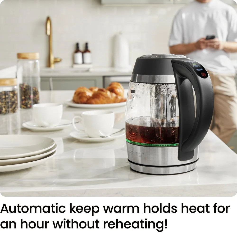 Custom-Temp Electric Kettle 1.8L 1750W with Tea Infuser Stainless Steel Rapid Boiling Keep Warm Function LED Indicator Safe