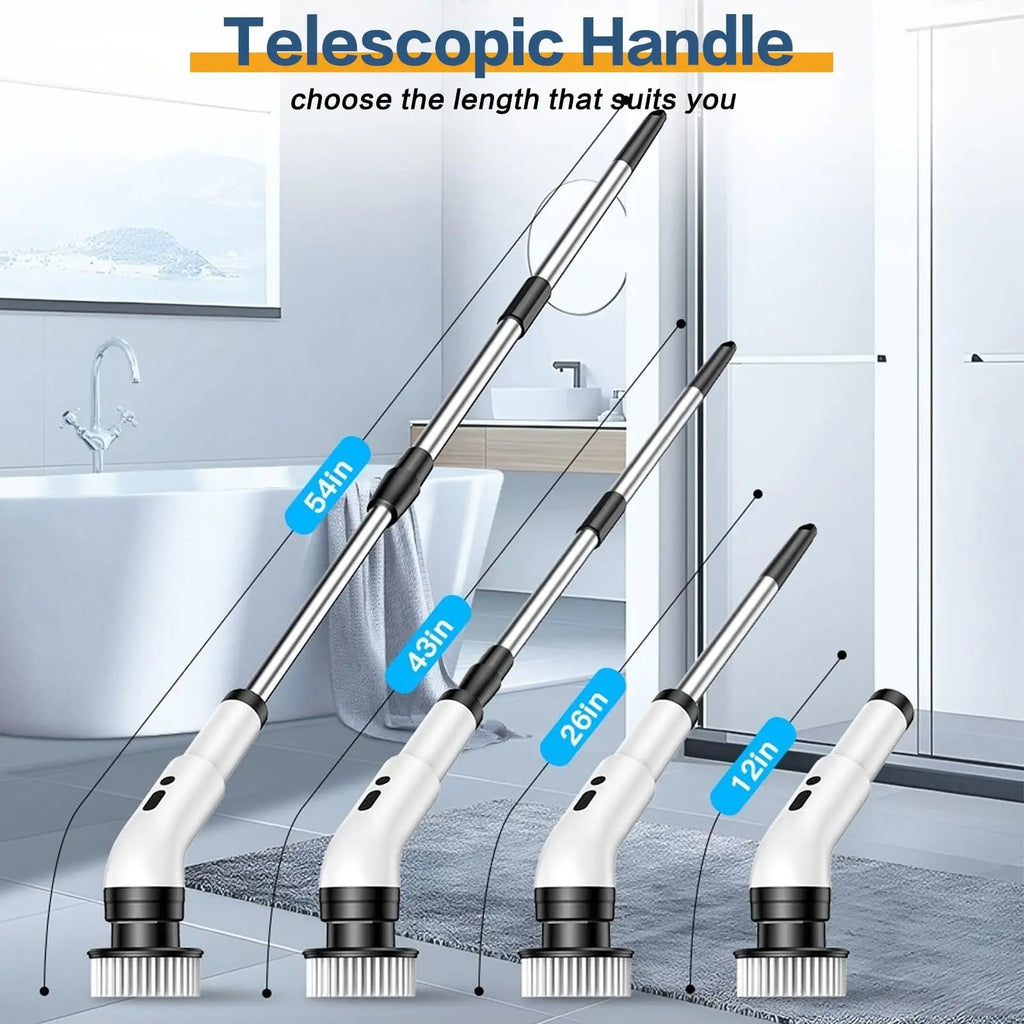 Electric Spin Scrubber, Cordless Cleaning Brush, Shower Scrubber with 9 Brush Heads, Adjustable Extension Handle