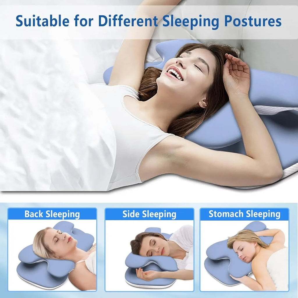 Ergonomic Cervical Pillow Memory Foam Pillow Neck Pain Relief Comes With Ice Silk Pillowcase Adjustable For Back Side Sleepers