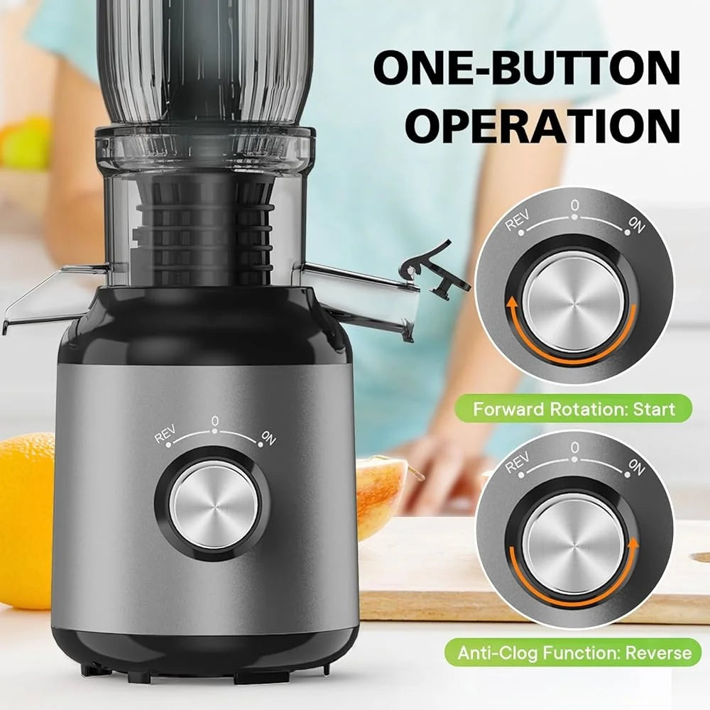 Masticating Cold Press Juicer Machines 5.3 Inch Wide Feed Chute Juice Extractor High Output Easy Clean Whole Fruit Juicing