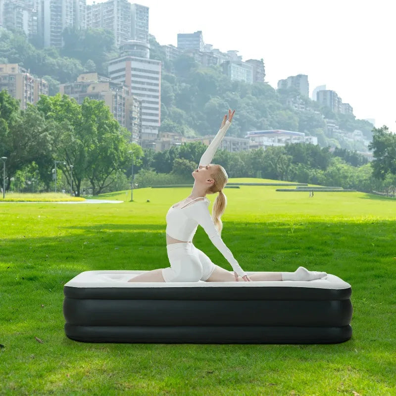 edx 18" Queen Size Air Mattress Bed with Built- in Pump Blow Up Mattresses for Camping, Indoor Colchon, Guests Air Bed
